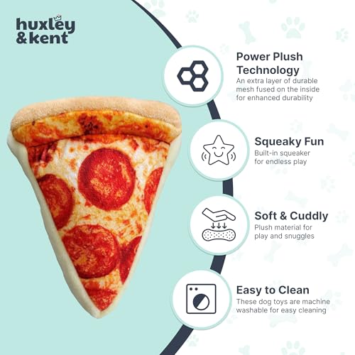 Huxley & Kent Funny Dog Toy w/Squeaker – Power Plush Squeaky Dog Toys for Small, Medium & Large Dogs – Soft Stuffed Animal for Indoor Play & Fetch - Pup-eroni Pizza, Small - size: Small, style: Puperoni Pizza
