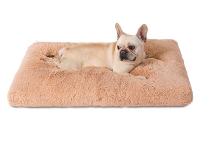 Bedfolks Plush Waterproof Dog Crate Bed, Removable Washable Cover, Faux Fur Pad for Medium Dogs, 29"x21", Camel - color: Solid Camel, size: Medium(29x21'')