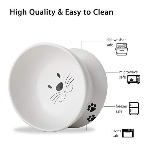 Cat Food Bowls, 10 OZ Elevated Cat Bowls for Cats and Small Dogs, Tilted Pet Feeder Bowl with Raised Stand Protect Cat's Spine, Ceramic Cat Water Bowl No-Spill, Stress Free Cat Dish 2pcs - color: White*2