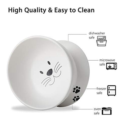Cat Food Bowls, 10 OZ Elevated Cat Bowls for Cats and Small Dogs, Tilted Pet Feeder Bowl with Raised Stand Protect Cat's Spine, Ceramic Cat Water Bowl No-Spill, Stress Free Cat Dish 2pcs - color: White*2