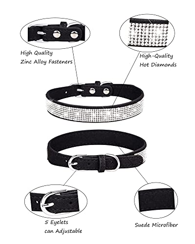 Dog Collar for Small Dogs, Adjustable Leather Suede Bling Dog Collars，Black Dog Collar Cat Collar, Rhinestone Dog Collar (XS, Black) - color: black, size: XS