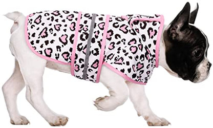 HDE Dog Raincoat Jacket Reflective Adjustable Hooded Pet Poncho Rain Coat with Leash Hole for Small to X-Large Dogs Leopard Hearts - S - color: Leopard Hearts, size: Small