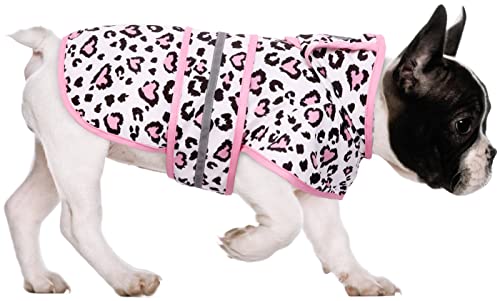 HDE Dog Raincoat Jacket Reflective Adjustable Hooded Pet Poncho Rain Coat with Leash Hole for Small to X-Large Dogs Leopard Hearts - S - color: Leopard Hearts, size: Small