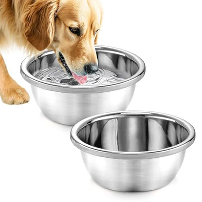 2 Pcs 1 Gallon Large Dog Bowls - Food Grade Stainless Steel Metal Water Bowls, Easy to Clean Food Bowl for Medium Large Dogs Indoor Outdoor - size: 1 Gallon