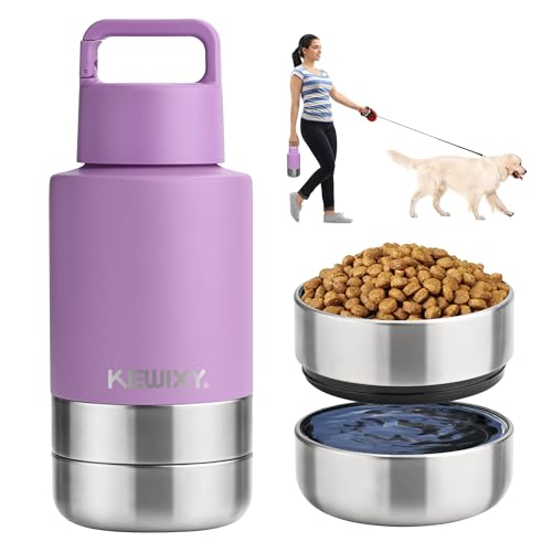 KEWIXY Insulated Dog Travel Water Bottle with Detachable Bowls, 3 in 1 Portable Dog Water Bottle Dispenser, Dog Accessories for Walking, Hiking, Camping, Outdoor (Lavender, 32 Oz) - color: Lavender