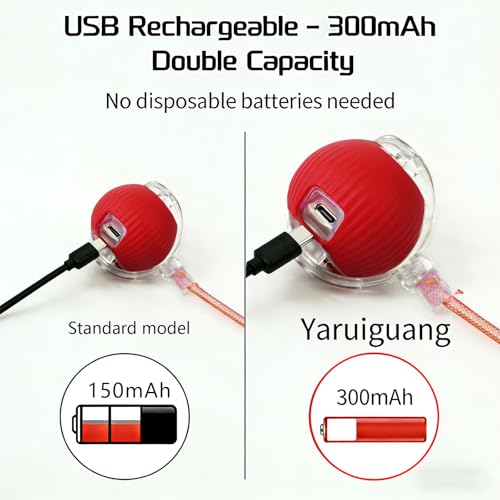 Speedy Tail 2.0 Cat Toy – 2 Replaceable Tails, Controllable Chirping, Motion Activated Rolling Ball, USB Rechargeable – Enrichment & Exercise for Bored Indoor Cats, Kittens (Red) - color: A-Red