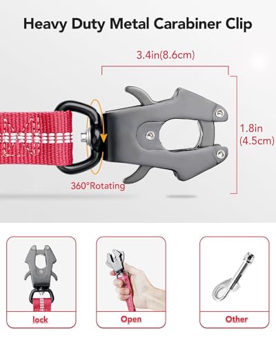 Joytale Tactical Dog Leash Heavy Duty, 4-6FT Shock Absorbing Bungee Lead with 2 Padded Handle, Metal Carabiner Clip, Car Seatbelt, Strong No Pull Leash for Medium Large X-Large Dogs, Hot Pink - color: Hot pink