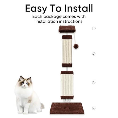 32 Tall Cat Scratching Post for Large Cats, Cat Scratcher for Indoor Cats Adults, Sturdy Sisal Scratch Post to Protect Furniture, Brown - color: Brown