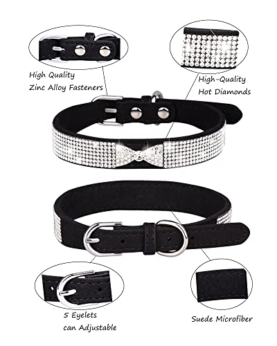 Dog Collar for Small Dogs, Adjustable Leather Suede Bling Dog Collars，Pink Dog Collar Cat Collar, Rhinestone Dog Collar (XS, black4) - color: black4, size: XS