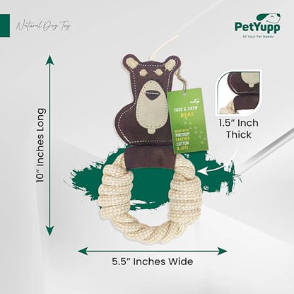 Cotton Rope Ring Dog Chew Toy for Small Dogs & Puppies - Durable Leather Dog Toy for Light Chewers - Natural & Perfect Puppy Toy for Chewing Exercise & Dental Health (Bear) - style: Cotton Rope Ring - Bear