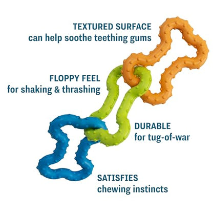 Bone Tugz Tug & Chew Dog Toy — Bendy, Textured Rubber for Tug-of-War, Light-Moderate Chewers, Teething Puppies & Small Dogs, 6.25" x 1.75" - color: Bonetugz Blue