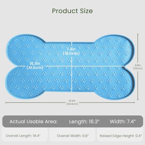 PWTAA Dog Food Mat Anti-Slip Silicone Dog Bowl Mat Thicker Pet Placemat Waterproof Cat Feeder Pad with Raised Edge Puppy Kitten Feeding Mats Suitable Small Medium-Sized Dogs Cats Eating Tray - color: Blue, size: 19.4" x 9.8"