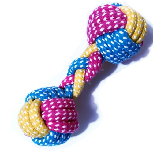 Dog Cat Puppy Teething Chew Toys,Dog Chew Rope Toy,Safe Braided Rabbit Toys Healthy Gift (Dumbbell) - color: Colorful dumbbells