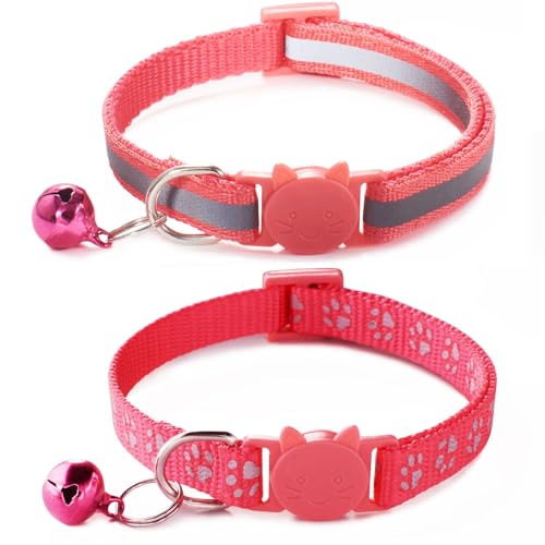 Red Breakaway Cat Collar with Bells, [2 Pack] Reflective Kitten Collar with Bells, Break Away Cat Collar for Girl Cats Boy Kitty - color: Red