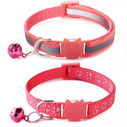 Red Breakaway Cat Collar with Bells, [2 Pack] Reflective Kitten Collar with Bells, Break Away Cat Collar for Girl Cats Boy Kitty - color: Red