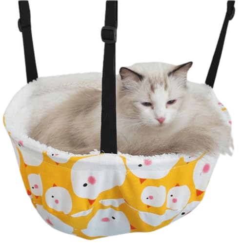 Warm Cat Hammock Lounge Hanging Bed for Cage Kennel Chair with Metal Frame, Adjustable Straps, Reversible Cat Bed, Machine Washable, Suitable for All Seasons (Yellow,Small) - color: Yellow, size: Small