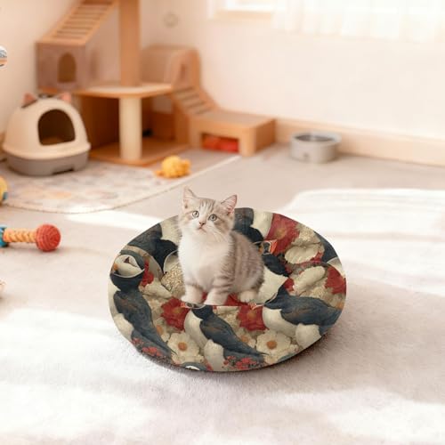 Pet Bed Blossom Puffins Print, 18" Small Dog Cuddler with Anti-Slip Bottom, Cute Pattern Round Sofa for Indoor Puppies & Kittens, All-Season Comfort - size: Small