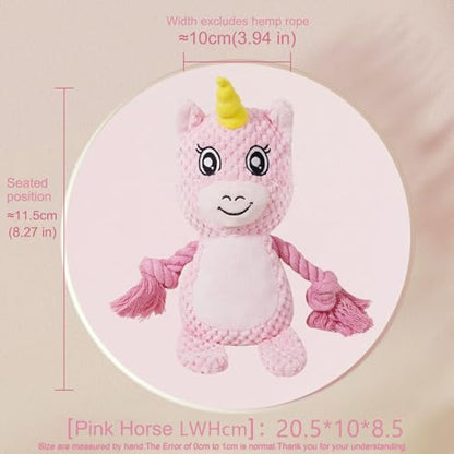 Cute Animals Interactive Squeaky Dog Toy with a Vocal Bladder, Crinkle Paper Stuffed Soft Cotton Chew Toy, Teething Rope Tug of War Pull Toy to Keep Them Busy for Puppy, Small Dogs - Pink Horse - color: Pink Horse