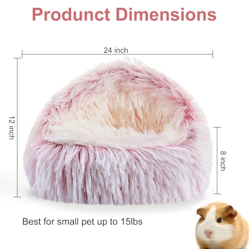Soothing Guinea Pig Hideout, Doughnut Guinea Pig Bed with Hooded Cover, Washable Hamster Rabbit Bunny Bed, Washable Round Cave Beds for Small Animal Bunny Rabbit Hideout (Pink) - color: Pink