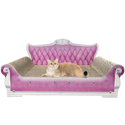 Luxury Cardboard Cat Scratcher Sofa Bed, Couch Shaped Scratching Board with Catnip, Scratcher for Indoor Cats, Large Pink - color: Pink Sofa
