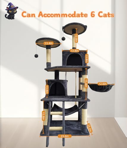 Cat Tree 60.63 inches Cat Tower for Indoor Cats, Multi-Level Cat Condo Furniture with Scratching Posts, Plush Perches, Activity Center with Cozy Basket & Hammock for Cats (Darkgray) - color: DarkGray
