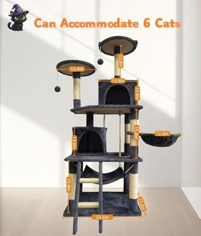 Cat Tree 60.63 inches Cat Tower for Indoor Cats, Multi-Level Cat Condo Furniture with Scratching Posts, Plush Perches, Activity Center with Cozy Basket & Hammock for Cats (Darkgray) - color: DarkGray