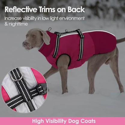 AOFITEE Dog Coat, Warm Dog Jacket with Harness Built-in, Waterproof Medium Dogs Cold Weather Coat with Zipper, Reflective Fleece Lined Pet Snow Jackets for Pug, Jack Russell, Boston Terrier, HotPink M - color: RoseRed, size: Medium