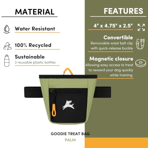 OllyDog Goodie Treat Bag, Dog Treat Pouch, Waist Belt Clip for Hands-Free Training, Magnetic Closure, Dog Training and Behavior Aids, Three Ways to Wear (Palm) - color: Palm