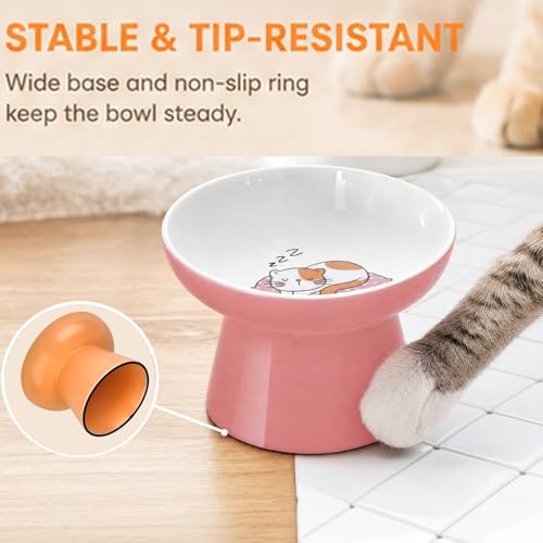 Raised Cat Food Bowl – Ceramic Elevated Cat Bowl for Whisker & Neck Fatigue,Non-Slip & Anti Vomiting Pet Feeder for Kittens to Adult Cats and Small Dogs,Dishwasher Safe(Pink) - color: Pink