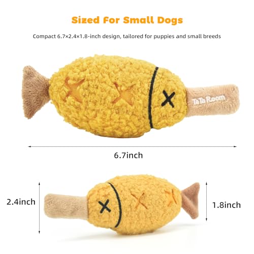 Grilled Fish Skewer Hide & Seek Plush Toy for Small Dogs & Puppies: Treat Dispensing Pocket, Squeaker and Crinkle Sounds, Tear-Resistant Chew for Aggressive Chewers - color: Yellow - Fish Skewer