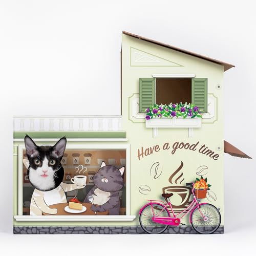 SMILE PAWS Cat Beds for Indoor Cats, Cardboard Cat House with Scratchers, Coffee Shop, Large Sturdy Cat Furniture Condo Cave Tent, Easy to Assemble Pet Toys Accessories Stuffs, Bunny Small Animals - style: Coffee Shop