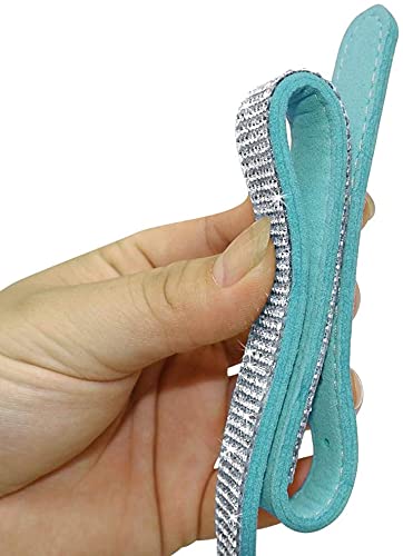 Rhinestone Bling Leather Dog Collar and Leash Set, Cute Dazzling Sparkling Soft Velvet Dog Cat Collar Crystal Diamond Puppy Collar (XXS, Light Blue1) - color: Light Blue1, size: XXS