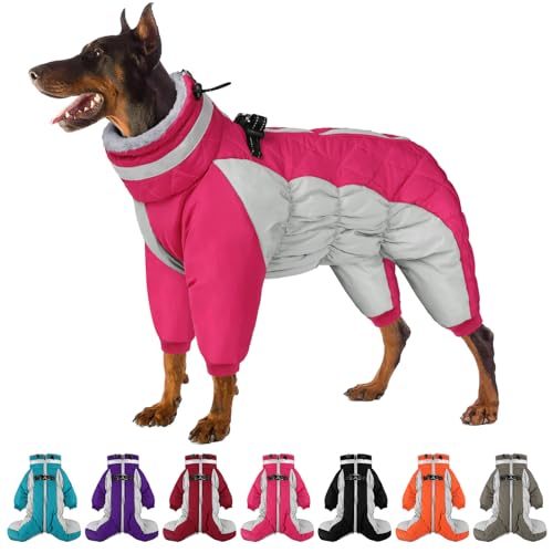 Full Body Dog Coat - Warm Fleece Jacket for Small Dogs, Turtleneck Winter Coats with Harness, Reflective Dog Snowsuit Windproof Puffer Jackets with Legs for Pug, Jack Russel, Hot Pink S - color: Hot Pink, size: Small