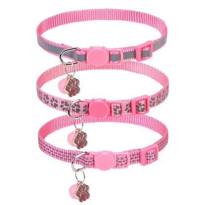 BINGPET Reflective Cat Collar Breakaway with Bells,3 Pack Kitten Collar for Girl Boy Cats with Cute Pendant Glow in The Dark,Adjustable 8''-11.8'',Pink - color: Reflective(Pink)-3pcs