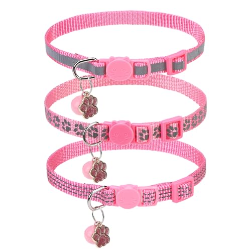 BINGPET Reflective Cat Collar Breakaway with Bells,3 Pack Kitten Collar for Girl Boy Cats with Cute Pendant Glow in The Dark,Adjustable 8''-11.8'',Pink - color: Reflective(Pink)-3pcs