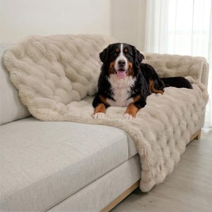 Paw Inspired Waterproof Dog Blanket, Soft Faux Fur Throw with Fur-Resistant Fleece, Washable Pet Blanket, Waterproof Protection for Couch, Bed, Furniture, Crate, Car (80x60, Tan) - color: Tan, size: 80x60"