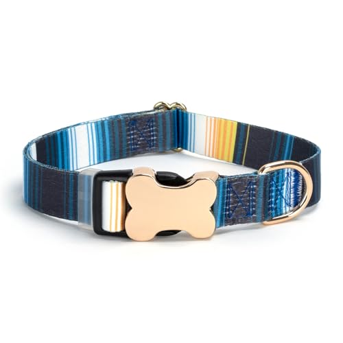 Personalized Custom Customized Silent No Jingle Dog Collar with Engraved ID Dog Name Phone Number/Dog Collars for Puppy X-Small Small Medium Large X-Large Boy Girl Dogs-Blue Stripe-XS - color: 10 Blue Stripe, size: X-Small (0.6" *7.8"-11.8")