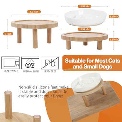 Raised Slow Feeder Cat Bowl, 5.9 Inch Wide Shallow Ceramic Elevated Glass Food Bowl Puzzle Feeders, Anti Vomit Cat Dish, Whisker Friendly Pet Plates Feeding Station for Indoor Cats, Kitten(2 Set) - size: 1 Slow Feeder & 1 Cat Plate