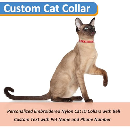 Personalized Cat Collars, Embroidered with Pet Name and Phone Number, Adjustable Nylon Breakaway Safety Release Buckle ID Collar,Custom Text with Bell for Cat or Kitten,Blue - color: Blue