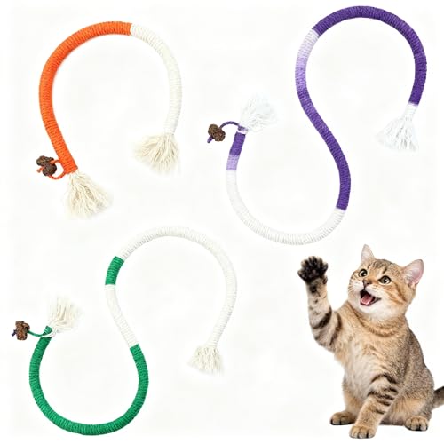 Cat Chew Rope Durable Safe : 3Pcs Natural Organic Cotton Kitten Teething Toy for Indoor Cats, Catnip-Infused Chew Toys for Interactive Boredom Relief & Teeth Cleaning