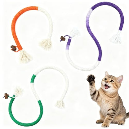 Cat Chew Rope Durable Safe : 3Pcs Natural Organic Cotton Kitten Teething Toy for Indoor Cats, Catnip-Infused Chew Toys for Interactive Boredom Relief & Teeth Cleaning