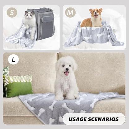 1 Pack 3 Puppy Blankets Super Soft Warm Sleep Mat Grey Cute Print Fluffy Fleece Pet Flannel Throw Dog Blankets for Small Dogs Cats,Star&Bone&Love-Medium(29"x20") - color: Bone/Love/Star, size: Medium(29"x20")