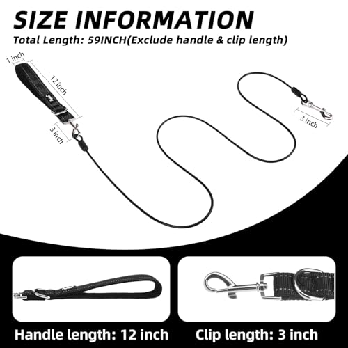 PUPTECK Chew Proof Dog Leash with Detachable Short Leashes Padded Handle Reflective, Heavy Duty Steel Cable Lead for Small Medium Large Dogs Training Walking, Black 4.9ft - color: Black