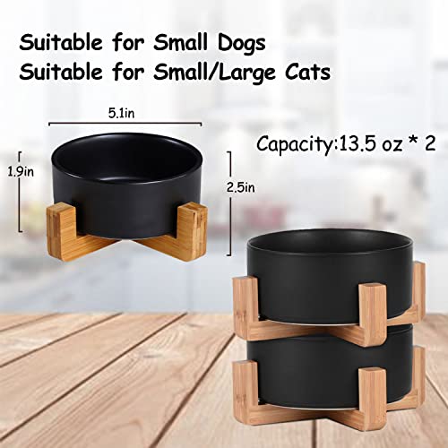 Petygooing Ceramic Black Cat Dog Bowl Set with Stand,Small Dog Bowls, Pet Food and Water Dish, Anti Slip Set of 2 Cat Bowl-Pet Food Dishes- Pet Bowls Small Size Pet (13.5OZ/5.1 in) - color: Black, size: Puppy/Small Size Dogs & Cat Bowls 400ML*2