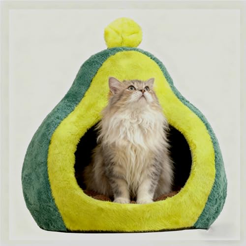 Cat Bed for Indoor Cats - Adorable Cozy Avocado Cat Cave with Removable Cushion, Super Soft Pet House Tent for Kittens & Small Pets, Warm and Washable Non-Slip Design - style: Avocado