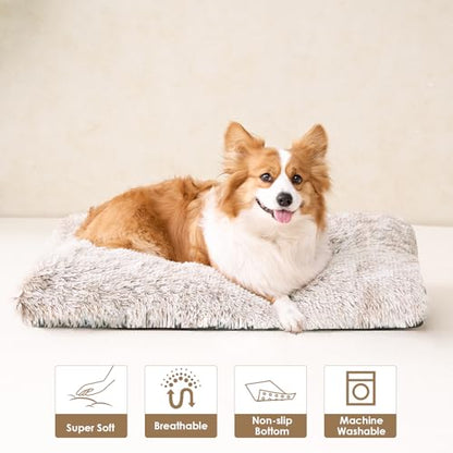 EHEYCIGA Fluffy Dog Crate Bed for Medium Dogs, Plush Faux Fur Crate Pad, Calming Anti Anxiety Medium Dog Bed, Washable Soft Warm Mat with Non-Slip Bottom, Brown - color: Brown, size: 29.5 x 20