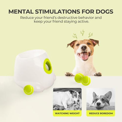AFP Automatic Ball Launcher for Dogs, USB Rechargeable Interactive Dog Ball Thrower Machine, Auto Fetch Launcher for Small&Medium Dogs, Indoor Outdoor Puppy Play Toy, 3 Tennis Balls Included (2 Inch) - size: 2" ball launcher