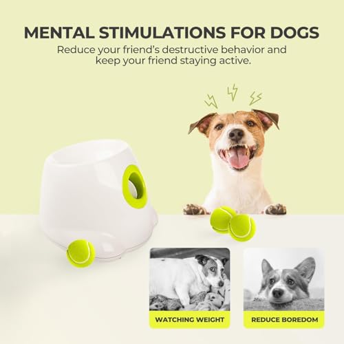 AFP Automatic Ball Launcher for Dogs, USB Rechargeable Interactive Dog Ball Thrower Machine, Auto Fetch Launcher for Small&Medium Dogs, Indoor Outdoor Puppy Play Toy, 3 Tennis Balls Included (2 Inch) - size: 2" ball launcher