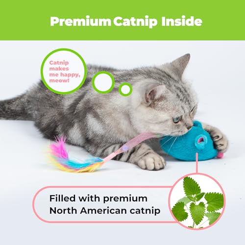 Catify by Best Pet Supplies Interactive Cat Toys – Plush, Motion-Activated & Squeaking Toys with Premium North American Catnip for Indoor Cats & Kittens - Squeaking Mice Set, Blue & Fuchsia - color: Squeaking Mice Blue & Fuchsia