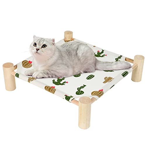 Cat and Dog Hammock Bed for Small Dogs, Brethable Wooden Cat Pet Rabbit Elevated Cooling Outdoor Bed Cots Furniture for Summer Trees - color: Trees